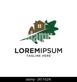 Haus mit Blatt-Logo Design-Vorlage. Green House Konzept-Symbol Stock Vektor