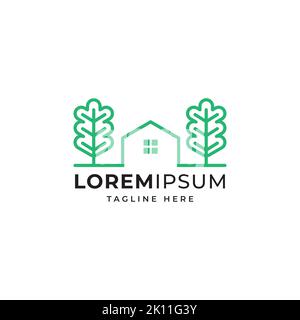 Haus mit Blatt-Logo Design-Vorlage. Green House Konzept-Symbol Stock Vektor
