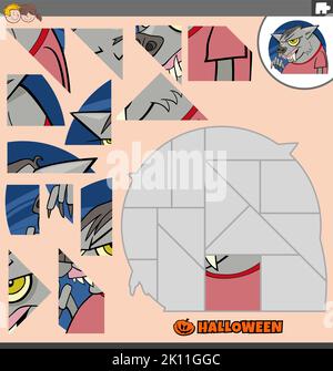 Cartoon Illustration von pädagogischen Puzzle-Spiel für Kinder mit Werwolf Charakter auf Halloween-Zeit Stock Vektor