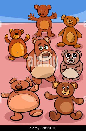 Cartoon Illustration von niedlichen Teddybären Spielzeug Figuren Gruppe Stock Vektor