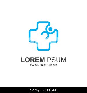 Design-Vorlage für Gesundheitslogos oder medizinische Logos. Kreuz mit menschlicher Symbolillustration Stock Vektor