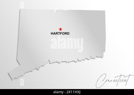 Connecticut-Karte isoliert auf weißem Hintergrund, 3D Rendering Stockfoto