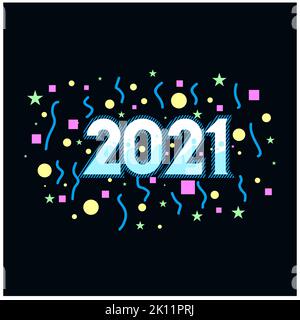 Neujahr 2021. Frohes neues Jahr 2021 Vektor. Nummer 2021 im modernen Konzept. 2021 Text. Nummer 2021 bunt. Der Designvektor des Jahres 2021 in Dunkelblau Stockfoto