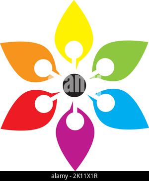 Miteinander verbundene bunte Hexa-Blütenblätter Stock Vektor