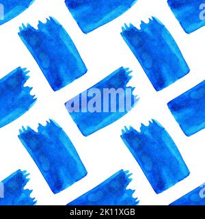 Aquarell-Illustration eines Musters aus blauen Pinselblots. Aquarellflecken. Er eignet sich perfekt für Postkarten, Poster, Banner, Einladungen, Grußkarten, Stockfoto