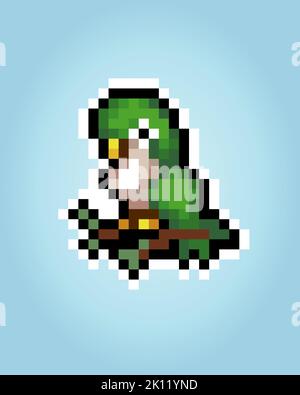 8-Bit-Pixel-Papagei. Tierische Spielelemente in Vektorgrafik. Stock Vektor
