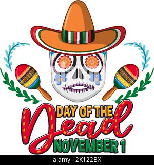 Tag der Toten mit calaca Schädel Illustration Stock Vektor