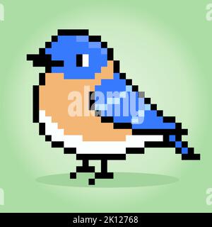 8-Bit-Pixel der Vogel. Tiere Pixel in Vektorgrafiken für Kreuzstiche und Spielelemente. Stock Vektor
