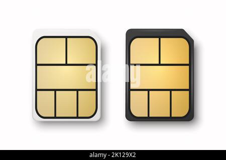 Vector 3D realistische weiße und schwarze Kunststoff Nano-SIM-Karte Template-Set isoliert. Design-Vorlage der SIM-Karte für Mockup, Branding. Draufsicht Stock Vektor