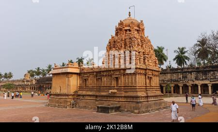 Brihadeshwara Tempel, Großer Tempel, Chola Dynastie Tempel, Thanjavur, Tamil Nadu, Indien. Stockfoto