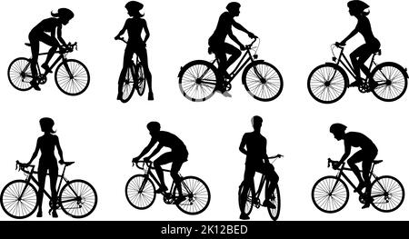 Fahrrad und Radfahrer Silhouetten eingestellt Stock Vektor