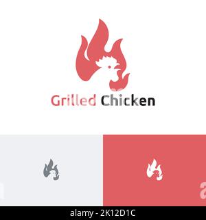 Gegrilltes Huhn Restaurant Essen Negative Space Logo Stock Vektor