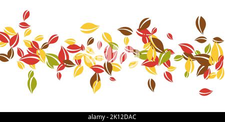 Herbstliche Blätter fallen. Rot, gelb, grün, braun chaotische Blätter fliegen. Fallender Regen buntes Laub auf ungewöhnlichem weißem Hintergrund. Fesselnd zurück zu Stock Vektor