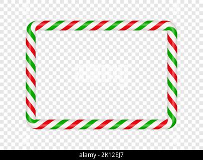Weihnachten Candy Cane Rechteck-Rahmen mit roten und grünen Streifen. Weihnachtsbordüre mit gestreiftem Lutscher-Dessin. Leere weihnachtsvorlage. Vektor Stock Vektor