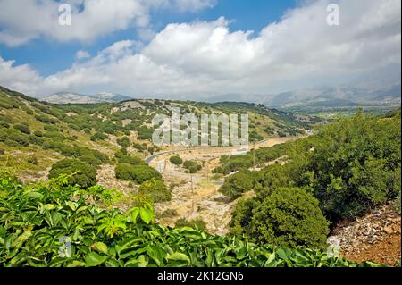 Der Blick auf die Lasithi-Hochebene auf Kreta, Griechenland Stockfoto