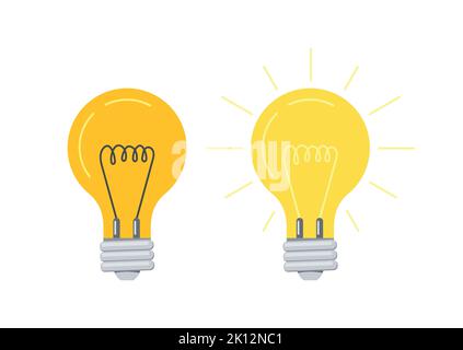 Vektorsymbol für Glühbirne ein und aus auf weißem Hintergrund eingestellt. Stock Vektor