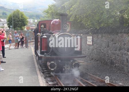 Die Ffestiniog und die Welsh Highland Railway fahren 40 Meilen durch den Snowdonia National Park Stockfoto