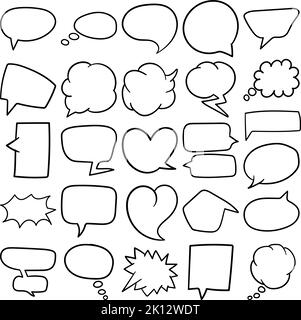 Sprachblasen Handgezeichnete Doodle Line Art Outline Set mit Sprechblase, Sprechblasen, Sprechblasen, Dialogballons, Wortballons Stock Vektor