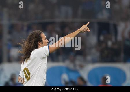 Marseille, Frankreich. 13. September 2022. Fußball: Champions League, Olympique Marseille - Eintracht Frankfurt, Gruppenphase, Gruppe D, Matchday 2, Orange Vélodrome. Mattéo Guendouzi von Marseille. Quelle: Sebastian Gollnow/dpa/Alamy Live News Stockfoto