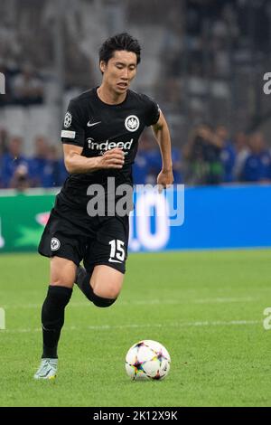 Marseille, Frankreich. 13. September 2022. Fußball: Champions League, Olympique Marseille - Eintracht Frankfurt, Gruppenphase, Gruppe D, Matchday 2, Orange Vélodrome. Daichi Kamada in Frankfurt. Quelle: Sebastian Gollnow/dpa/Alamy Live News Stockfoto