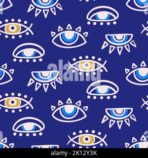 Nahtloses Muster für böse Augen. Ethnische türkische Auge dekorative Symbole Stock Vektor
