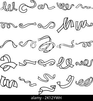 Konfetti Handgezeichnete Doodle Line Art Outline Set mit Konfetti, Streamer, Party, Stücken, Papieren, Buntes Papier, Neujahr, Feier Stock Vektor