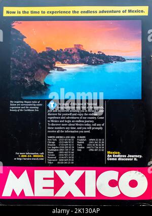 Anzeige für Reisen nach Mexiko in einer Zeitschrift von NatGeo im Januar 1996 Stockfoto