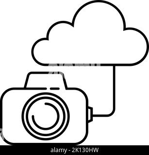 Kamera- und Cloud-Symbol in dünner Kontur. Vektorgrafik. Stock Vektor