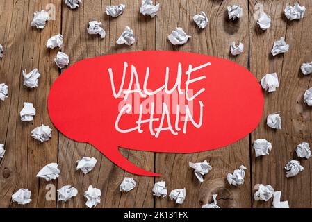 Text mit Inspiration Value Chain. Konzept bedeutet Business Manufacturing Prozess Analyse der Branchenentwicklung Stockfoto