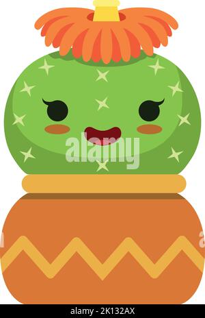 Glücklicher Kaktus mit Blume. Blühende Sukulente Cartoon-Figur Stock Vektor