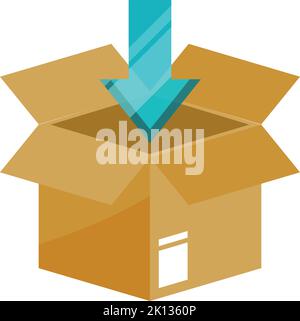 Karton mit Pfeil nach unten öffnen. Verpackungssymbol Stock Vektor