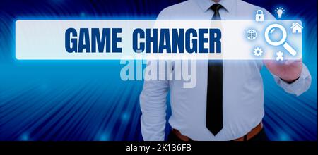 Konzeptionelle Darstellung Game Changer. Wort, das auf Sportdaten-Scorekeeper Gamestreams Live Scores Team Admins geschrieben wurde Stockfoto