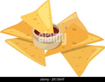Nachos mit roter Salsa-Sauce. Mexikanische Lebensmittel Cartoon-Ikone Stock Vektor
