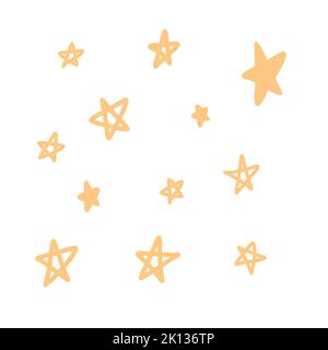 Handgezeichnete Doodle-Sterne. Vektor-Illustration von Nachthimmel-Elementen, Himmelsset für Drucke, Geschenkpapier, Stoff, Karten, Poster, Aufkleber Stock Vektor