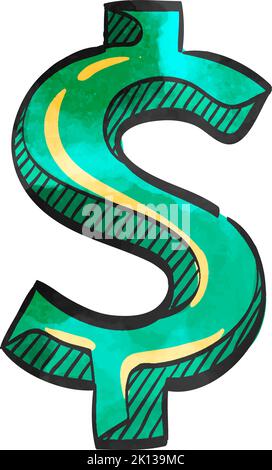Dollarzeichen-Symbol im Aquarellstil. Stock Vektor