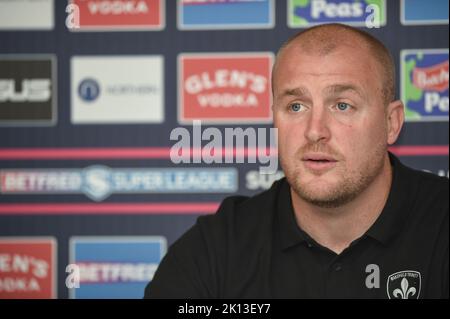 Wakefield, England -14.. September 2022 - Wakefield Trinity neuer Cheftrainer Mark Applegarth. Rugby League Betfred Super League , Wakefield Trinity Neuer Coach Termin Pressekonferenz im Be Well Support Stadium, Wakefield, Großbritannien Stockfoto