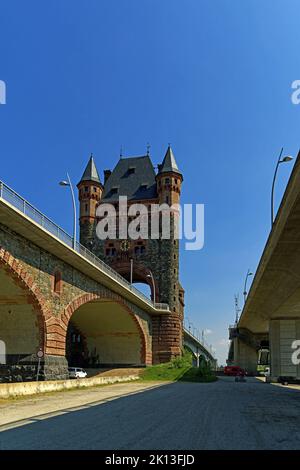 Nibelungenturm, erbaut 1897 bis 1900, Nibelungenbrücke *** Ortsüberschrift *** Europa, Deutschland, Rheinland-Pfalz, Worms, Rheinstraße, Schum City, Stockfoto