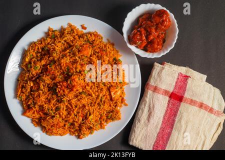 Köstliches chinesisches Essen Schezwan nicht-veg gebratener Reis. Stockfoto