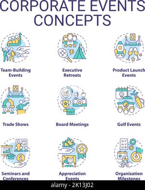 Symbole für das Konzept „Corporate Events“ gesetzt Stock Vektor