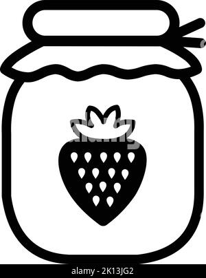 Ein einfacher digitaler Schwarz-Weiß-Vektor des Umrisses eines Erdbeerjam-Glases Stock Vektor