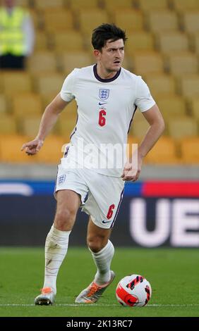 Aktenfoto vom 11-06-2022 von Englands Harry Maguire. Harry Maguire wurde auch von Erik ten Hag nach Niederlagen in den ersten beiden Spielen auf die Bank fallen gelassen, aber der Verteidiger unter dem Feuer wurde in der englischen Mannschaft benannt. Ausgabedatum: Donnerstag, 15. September 2022. Stockfoto