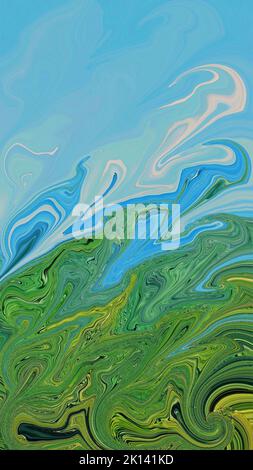 Liquify abstraktes Muster-Design von 6 Farben Kombination. Weicher, farbenfroher Hintergrund, Design für mobile Anwendungen. Stockfoto