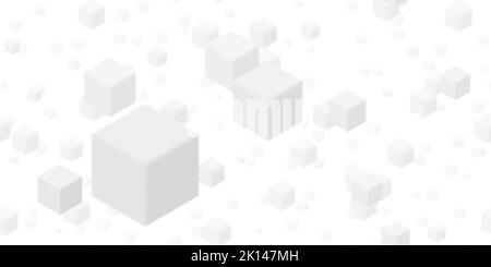 Nahtlose abstrakte minimal weiße isometrische Würfel Hintergrundtextur. Elegante moderne geometrische schwebende Quadrate Tapetenmuster. Dezent hellgrau tek Stockfoto