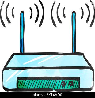 Router-Symbol im Aquarellstil. Stock Vektor