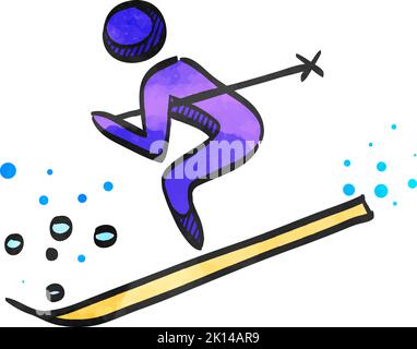 Ski-Ikone im Aquarellstil. Stock Vektor