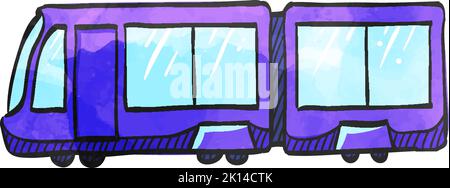 Tram-Ikone im Aquarellstil. Stock Vektor
