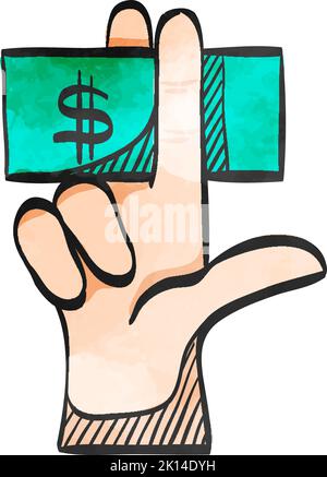 Hand hält Geld-Symbol in Aquarell-Stil. Stock Vektor