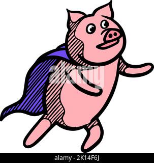 Farbe handgezeichnetes Schwein Stock Vektor