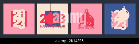 Set mit 2023 Neujahrskarten. Minimalistisches Design. Vektor. Stock Vektor
