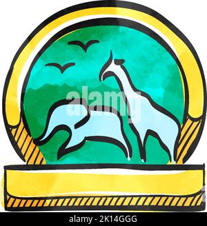 Symbol für das Tor des Zoos im Aquarellstil. Stock Vektor